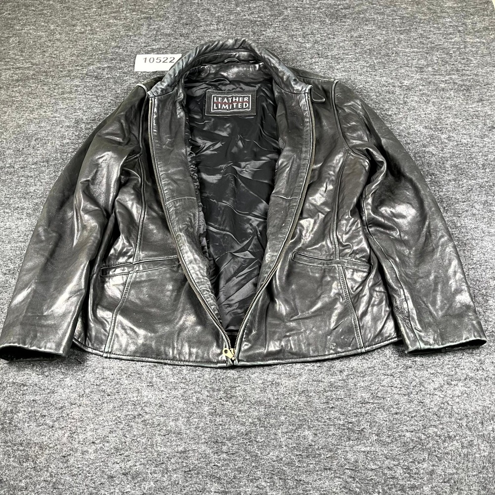 Leather Limited Jacket Mens XL Black Genuine Leather Lined Collared Full Zip